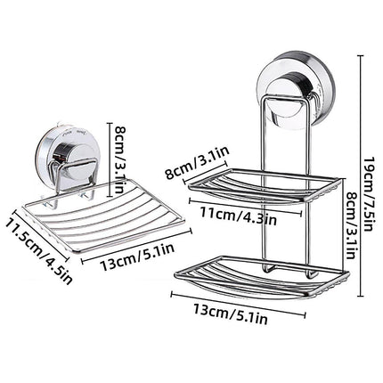 Shower Bar Holder Suction Basket Wall Mounted Stainless Steel Bathroom Soap Dish - Double Layer.