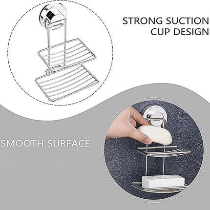 Shower Bar Holder Suction Basket Wall Mounted Stainless Steel Bathroom Soap Dish - Double Layer.
