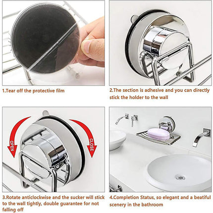 Shower Bar Holder Suction Basket Wall Mounted Stainless Steel Bathroom Soap Dish - Double Layer.