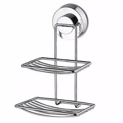 Shower Bar Holder Suction Basket Wall Mounted Stainless Steel Bathroom Soap Dish - Double Layer.