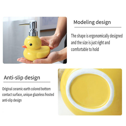 Cartoon Yellow Duck Ceramic Hand Sanitizer Lotion Bottle Press Dispenser Pump.