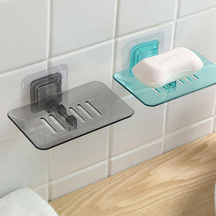 Bathroom Waterfall Tray Holder Soaps Plate Suction Case Containers Dish Storage - White.