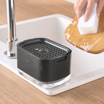 2in1 Soap Dispenser Pump Sponge Holder Countertop Dishwashing Liquid Container - Black.