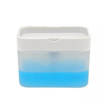 2 In 1 Soap Pump Dispenser Sponge Holder Dish Washing Liquid Container Kitchen - White.