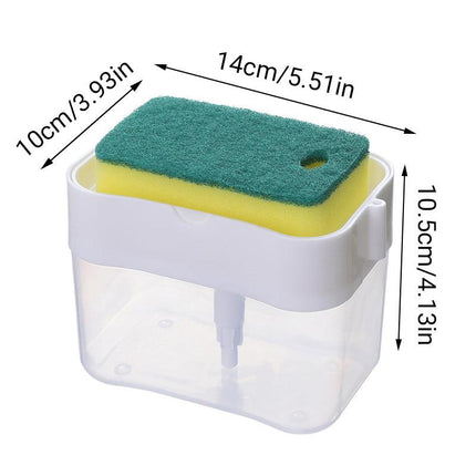 2 In 1 Soap Pump Dispenser Sponge Holder Dish Washing Liquid Container Kitchen - White.