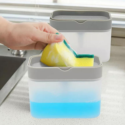 2 In 1 Soap Pump Dispenser Sponge Holder Dish Washing Liquid Container Kitchen - White.