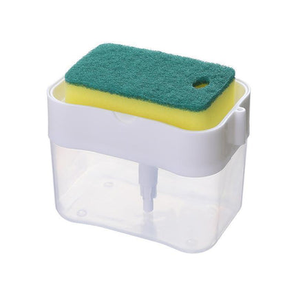 2 In 1 Soap Pump Dispenser Sponge Holder Dish Washing Liquid Container Kitchen - White.