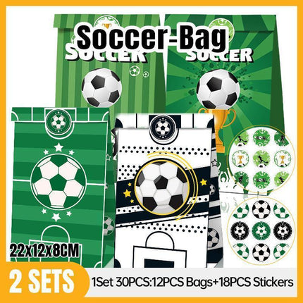 Fashion Football Sport Gift Bags Green Kraft Paper Sticker Set Party Favor Bags - 2sets-LB153.