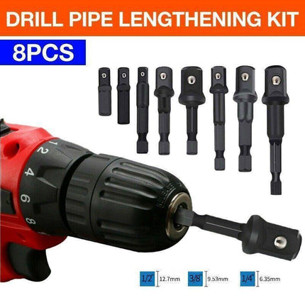 8PCS Power Drill Socket Adapter Extension Set Impact Nut Driver Hex Bit Tool Kit.