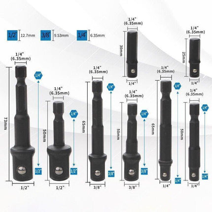 8PCS Power Drill Socket Adapter Extension Set Impact Nut Driver Hex Bit Tool Kit.