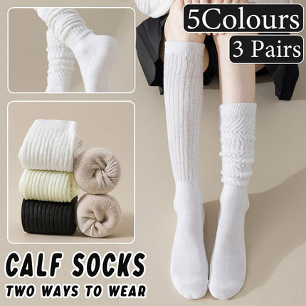 3Pairs Warm Calf Socks Stack Stockings Winter Fall Over Knee High Thick Socks Set - White.