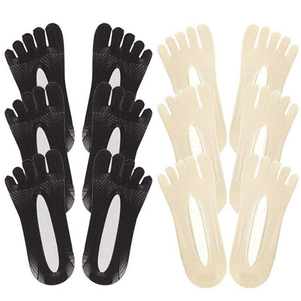 Five Finger Toe Socks Women Invisible Ankle Cut No Show Liner Low Cut Packs - Black 1 Pair.