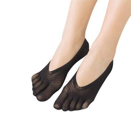 Five Finger Toe Socks Women Invisible Ankle Cut No Show Liner Low Cut Packs - Black 1 Pair.