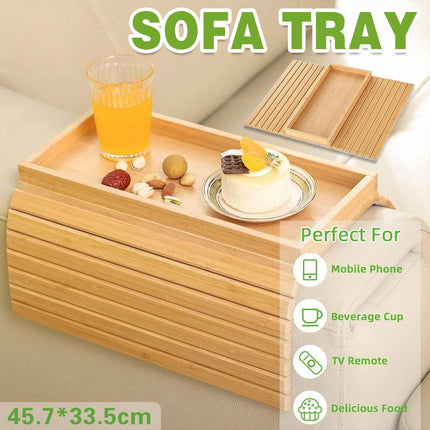 Sofa Armrest Foldable Tray Organizer Dinner Plate Storage Tray Multi-purpose.