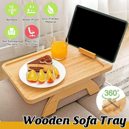 Wooden Lazy Sofa Tray Rotating With Mobile Phone Tablet Holder Plate Breakfast Snack Foldable.