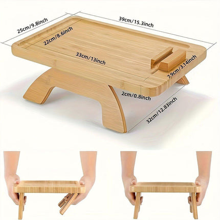 Wooden Lazy Sofa Tray Rotating With Mobile Phone Tablet Holder Plate Breakfast Snack Foldable.
