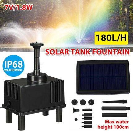 Solar Powered Water Fountain Pump Garden Pond Submersible Filter Fish Tank Kit.