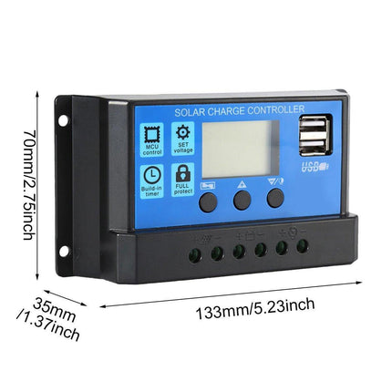 20A Solar Charge Controller 12V 24V LCD 2 USB Ports Lead-Acid Regulator.