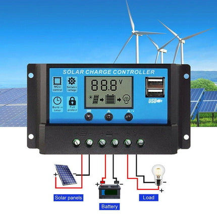 20A Solar Charge Controller 12V 24V LCD 2 USB Ports Lead-Acid Regulator.