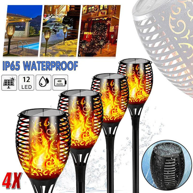 4pcs LED Solar Flickering Flame Torch Lights Outdoor Garden Path Landscape Lamps.