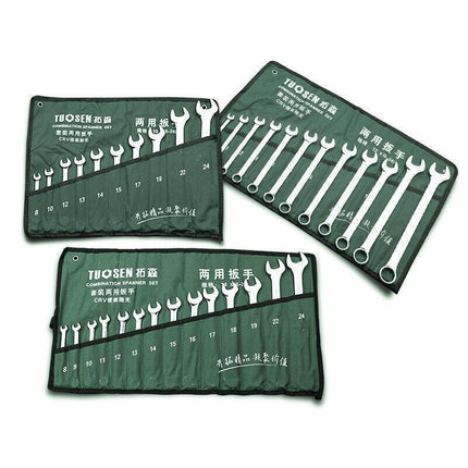 14 Piece Metric Combination Spanner Set with Roll Bag 8mm to 24mm Heavy Duty.