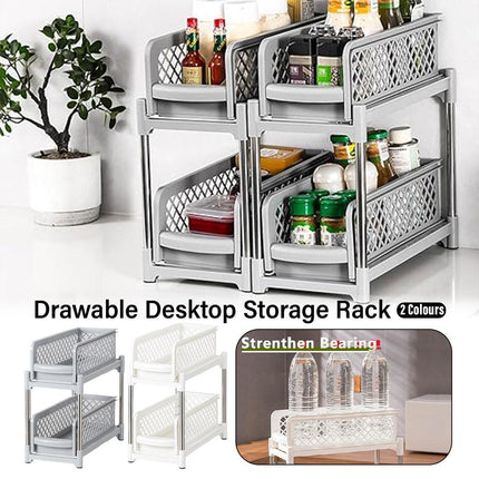 Bathroom Kitchen Sink Storage Rack Drawer Plastic Shelf Seasoning Holder - Grey.