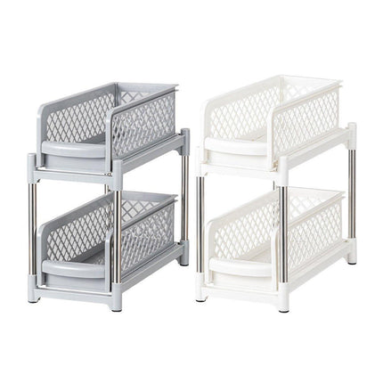 Bathroom Kitchen Sink Storage Rack Drawer Plastic Shelf Seasoning Holder - White.