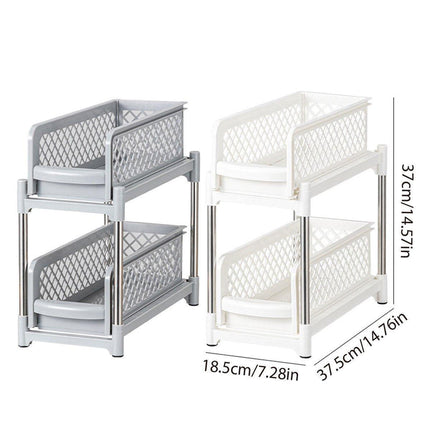 Bathroom Kitchen Sink Storage Rack Drawer Plastic Shelf Seasoning Holder - White.