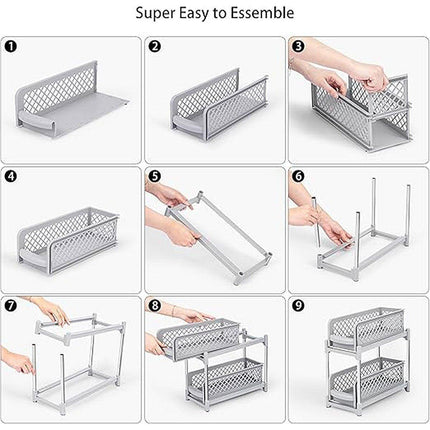 Bathroom Kitchen Sink Storage Rack Drawer Plastic Shelf Seasoning Holder - White.