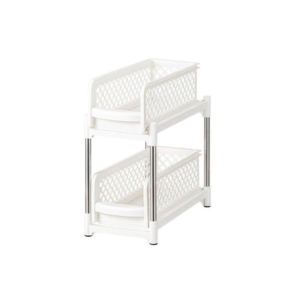 Bathroom Kitchen Sink Storage Rack Drawer Plastic Shelf Seasoning Holder - White.