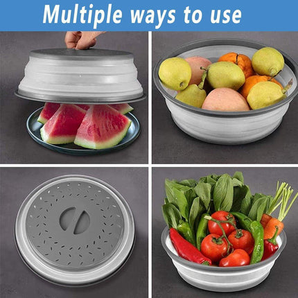 Multifunctional Microwave Oven Food Cover Heat Resistant Folding Splash Guard - Grey.