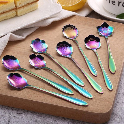 8X Spoon Long Handle Dessert Tea Coffee Mixing Spoon Stainless Steel Teaspoon - Gold.