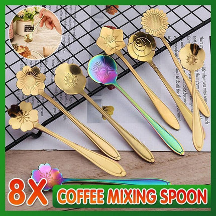 8X Spoon Long Handle Dessert Tea Coffee Mixing Spoon Stainless Steel Teaspoon - Rainbow.