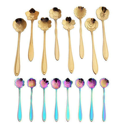 8X Spoon Long Handle Dessert Tea Coffee Mixing Spoon Stainless Steel Teaspoon - Rainbow.