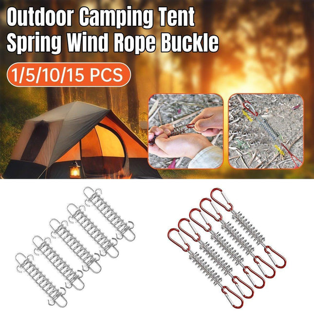 1-15PCS Outdoor Camping Tent Spring Wind Rope Buckle Fix Hook Buckles Silver Red - 1pair.