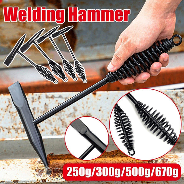 Welding Chipping Hammer Spring Handle Hold Heart Cleaning Harden DIY Metal Black - 670g.