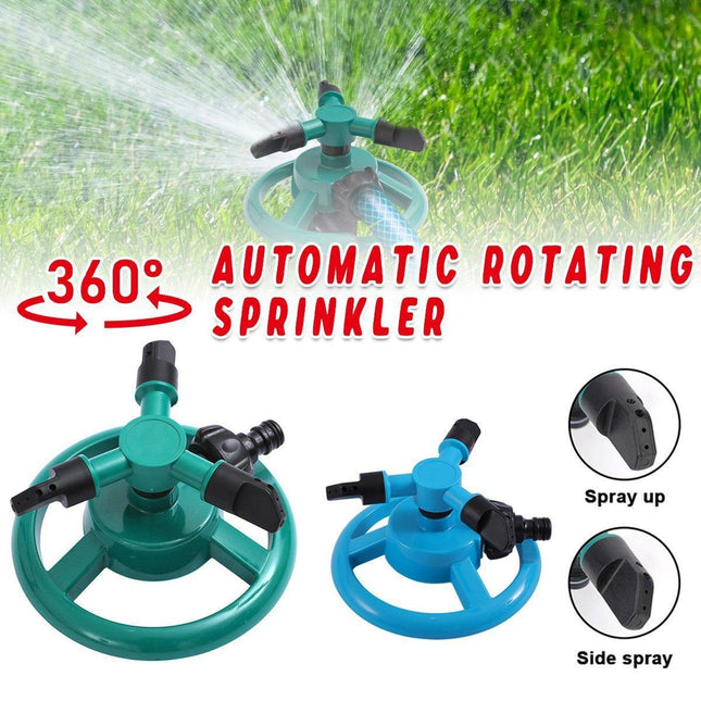 Small Disc Sprinkler 360 Degree Rotating Garden Sprayer Three Prong Spray Water - Blue.