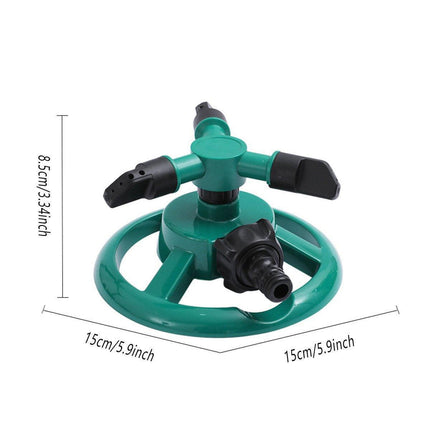 Small Disc Sprinkler 360 Degree Rotating Garden Sprayer Three Prong Spray Water - Green.