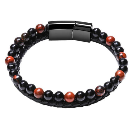 Tiger Eye Natural Stone Beaded Bracelet Women Men Elasticity Bangle hand Jewelry - Grey Lava.