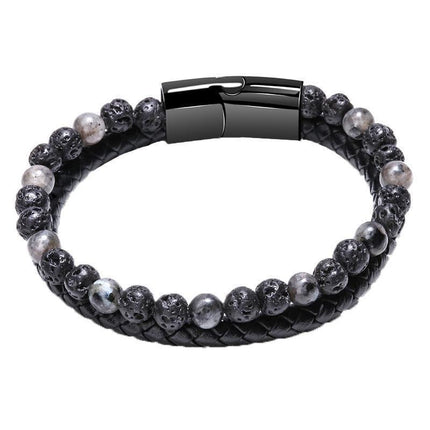 Tiger Eye Natural Stone Beaded Bracelet Women Men Elasticity Bangle hand Jewelry - Grey Lava.
