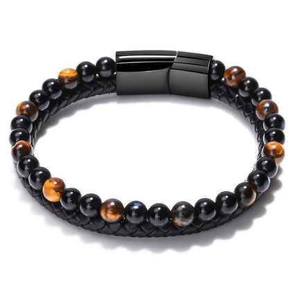 Tiger Eye Natural Stone Beaded Bracelet Women Men Elasticity Bangle hand Jewelry - Blue Stone.