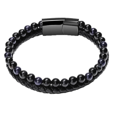 Tiger Eye Natural Stone Beaded Bracelet Women Men Elasticity Bangle hand Jewelry - Blue Stone.