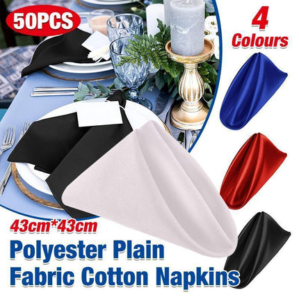50PCS Polyester Plain Fabric Cotton Napkins For Wedding Cloth pc Table Dinner - Black.