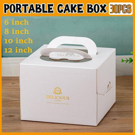 30PCS White Portable Cake Boxes Display Window Packing Case Party with Handle Birthday - 12 inch.