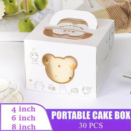 30PCS Bear Portable Cake Boxes Display Window Packing Case Party with Handle Birthday - 4 inch.