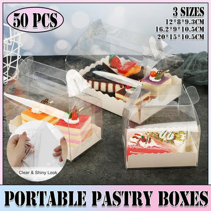 50PCS Portable Pastry Boxes Portable Cake Box Paper Cookie Boxes Sandwich Box - L-Transparent+White inner tray.