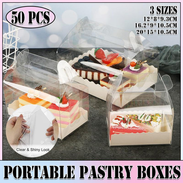 50PCS Portable Pastry Boxes Portable Cake Box Paper Cookie Boxes Sandwich Box - L-Transparent+White inner tray.