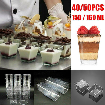 40-50 Pcs Mousse Cake Dessert Cups Clear Plastic Sample Drink Wine Jelly Tumbler - 40PCS-Square-70*42MM.