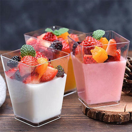 40-50 Pcs Mousse Cake Dessert Cups Clear Plastic Sample Drink Wine Jelly Tumbler - 40PCS-Square-70*42MM.
