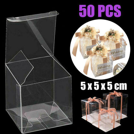 50X Clear Macaron Square Boxes Bomboniere Wedding Favour Gift Packaging 5X5X5cm - 50PCS.